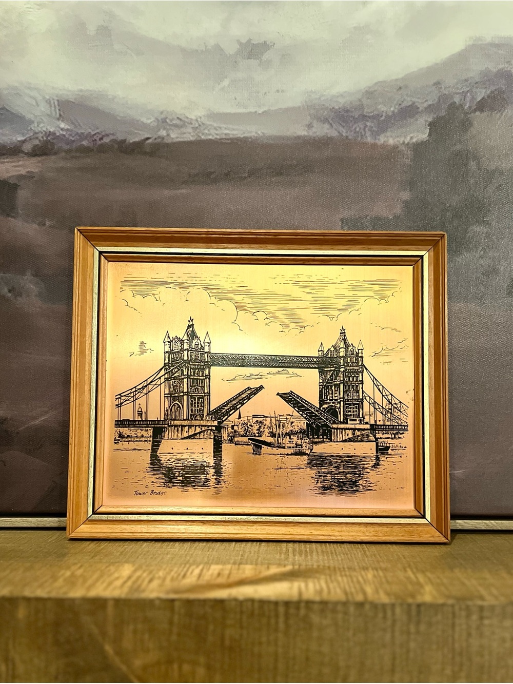 Vintage Coppercraft Copper Etching, Framed London Tower Bridge Wall Art